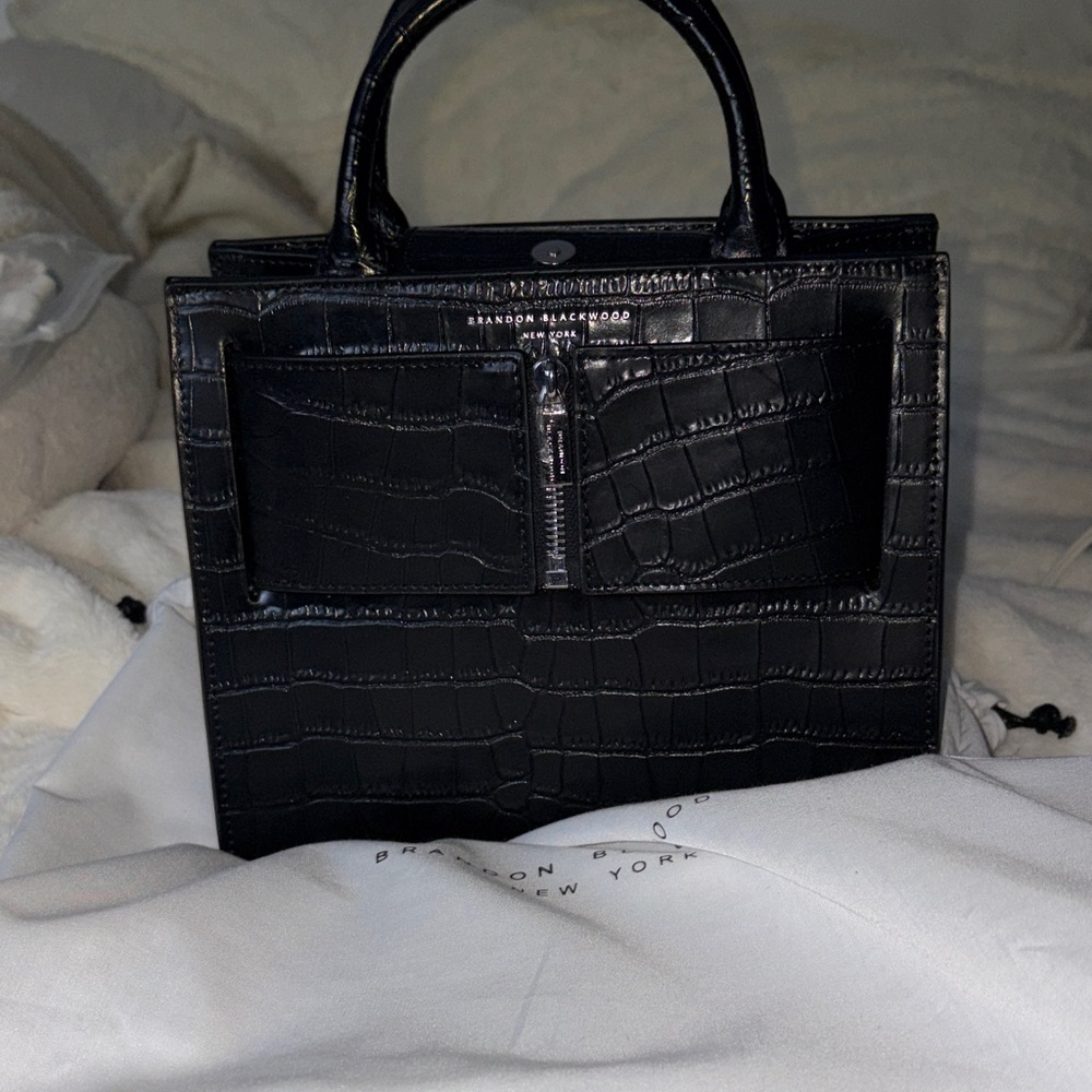 Brandon Blackwood Black Croc Embossed Tote